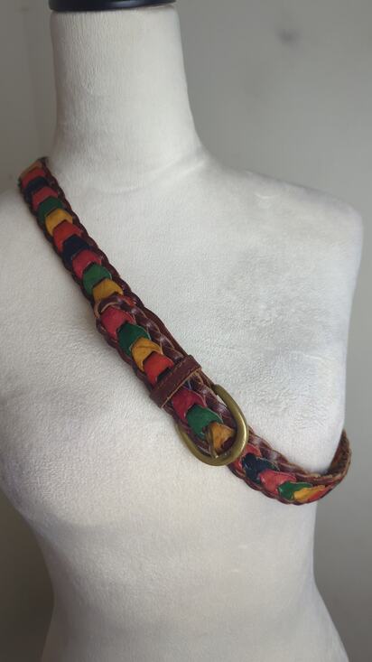 Rare Vintage Leather Multicolor Boho Folk Chic Belt Size 36\